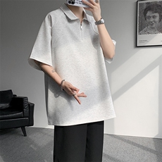 8XL-M半拉链t恤短袖POLO衫男款夏季美式翻领宽松大码半袖DT008P45，男装T恤，电商B312