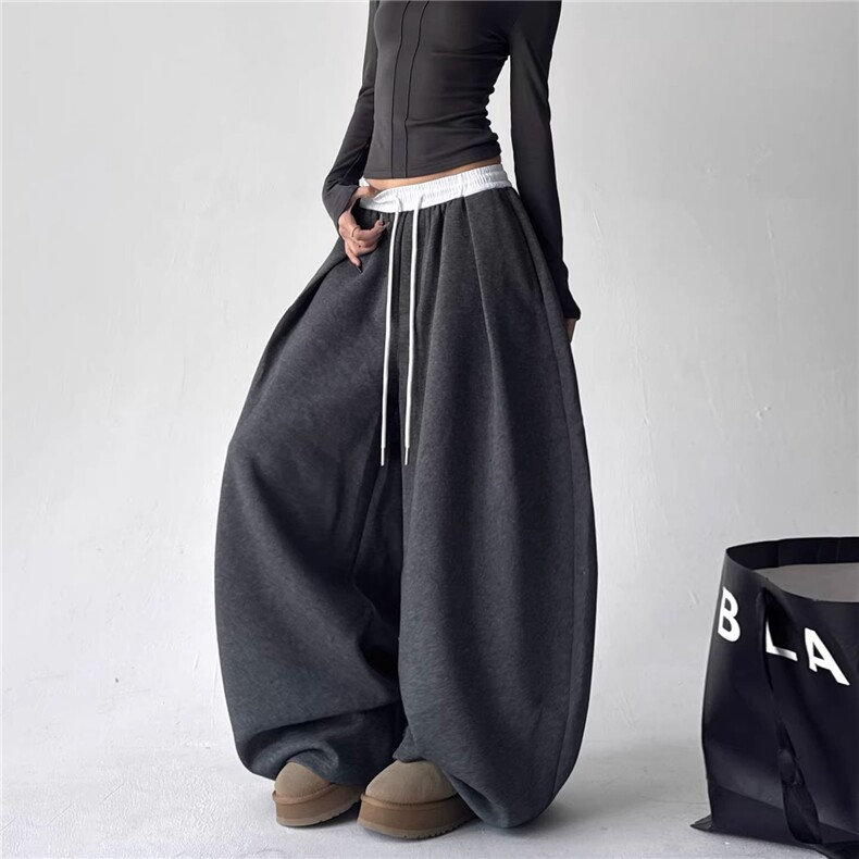 有货。撞色双腰头抽绳休闲裤男女K6888-P49，男装休闲裤，星座412-3