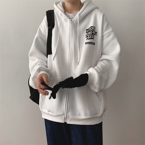 连帽开衫卫衣男春秋潮牌字母印花百搭拉链外套港风高街运动帽衫潮图片