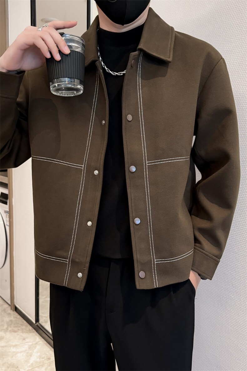 社会小伙高端呢子拼色宽松韩版外套大衣夹克男A236-JK8020-P130,男装夹克,电商A236