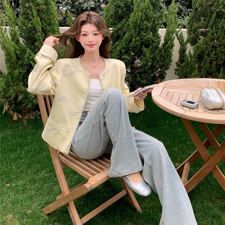 重工钉珠新中式国风短款外套女2025春秋季新款复古高级感圆领上衣,女装短外套,浙宝208A