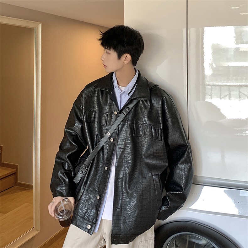 1港风工装皮衣男中性休闲宽松潮流大码M-5XL夹克男JK7757P90控，男装皮衣，星座226-2