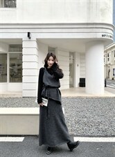 新款！灰色设计感马甲打底衫半身裙三件套6983-P195-K338，女装套装/套裙，2D034
