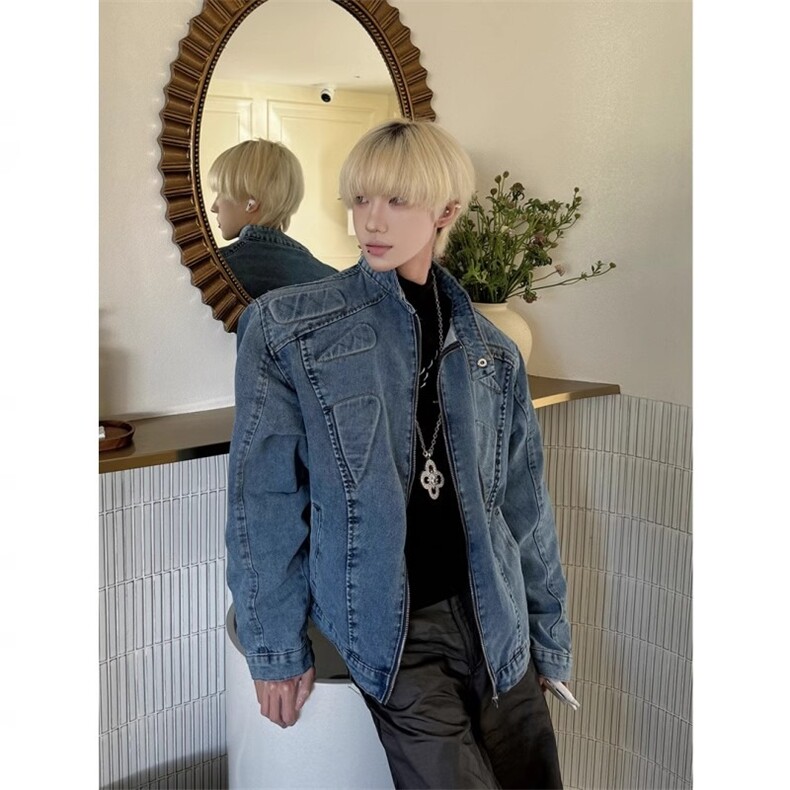 机车牛仔外套男款春秋季美式小众高街痞帅设计感工装夹克XJK8959，男装工装外套，星座208-5