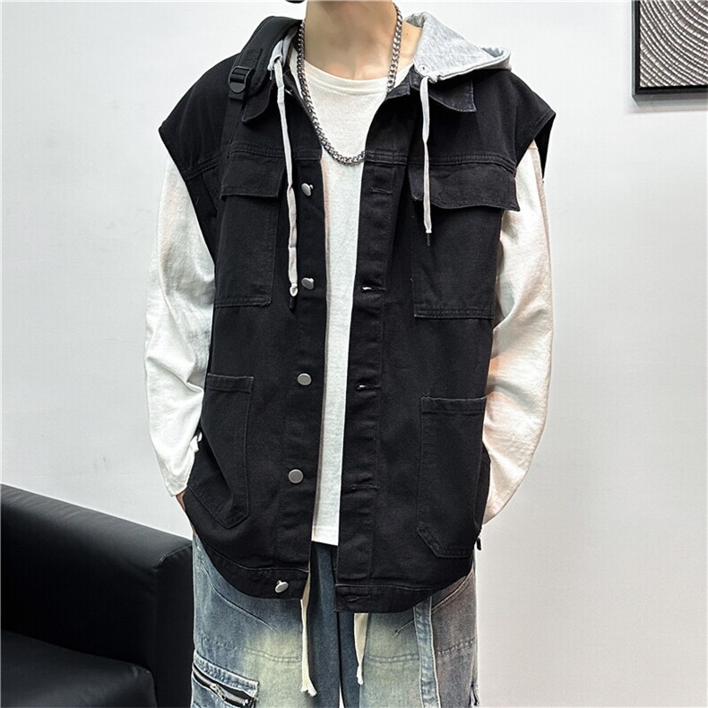 MJ213-p58-限价78M-5XL现货宽松可脱卸大码牛仔马甲多口袋,男装背心/马甲,星座116
