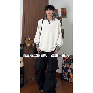 V领宽松休闲简约百搭上衣日系流行学院风条纹假两件卫衣HY713TP48图片