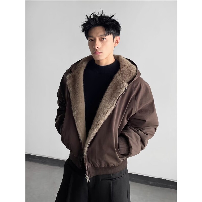 美式高街棉服男款冬季加厚连帽毛领外套痞帅夹克棉衣MF381-P98,男装夹克,星座412-3