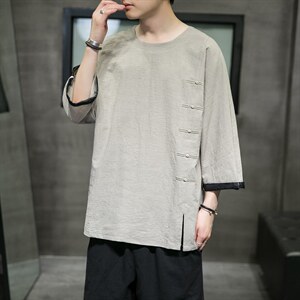 2025夏季风男装棉麻短袖t恤男复古大码QT6008-1/T063-P60图片