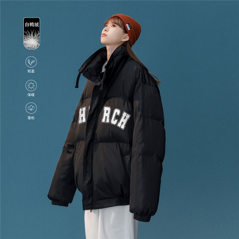 白鸭绒22冬季新品字母印花百搭立领羽绒服YR213P195控258图片