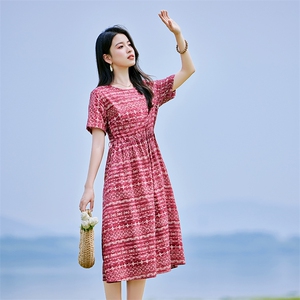 棉麻连衣裙夏装2025新款高级感大码女装气质法式小众设计碎花裙子图片