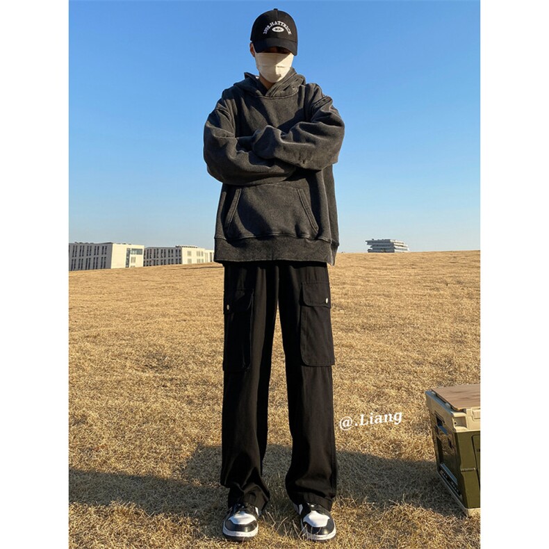 美式高街工装宽松直筒垂感阔腿裤棉715-6-BX20P65(控88）,男装休闲裤,星座715-6