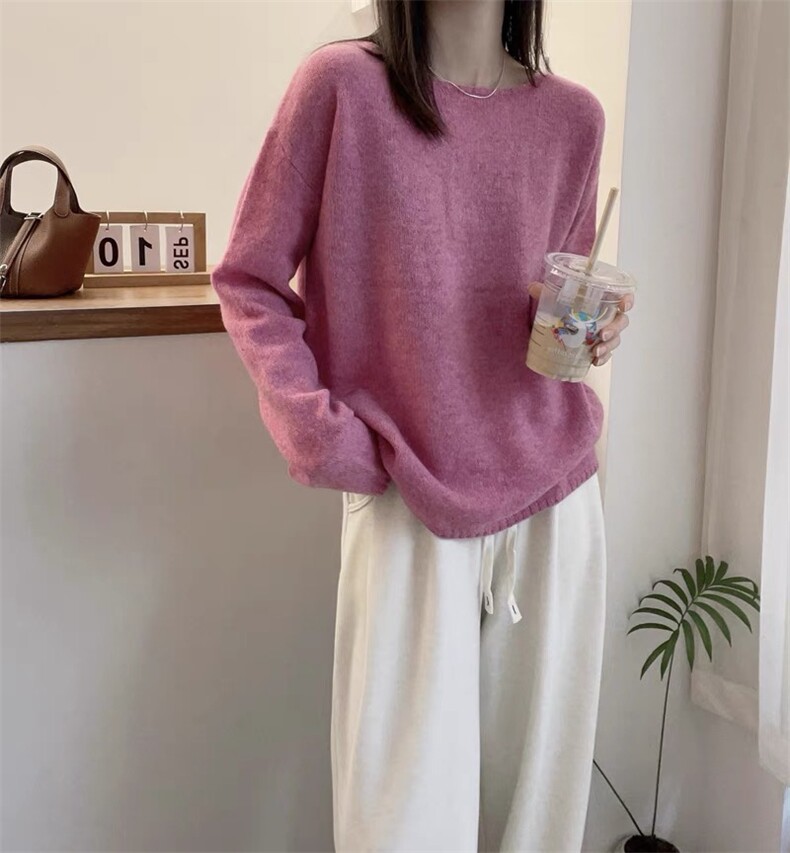 欧美衫女高级感一字领宽松韩版针织衫秋冬新款打底衫大码毛衣,女装羊毛衫,圣旺供货