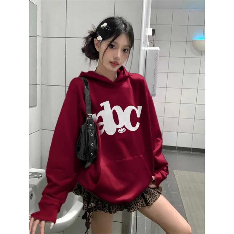 C0218-P55 美式复古字母印花连帽卫衣 学院风学生情侣上衣图片