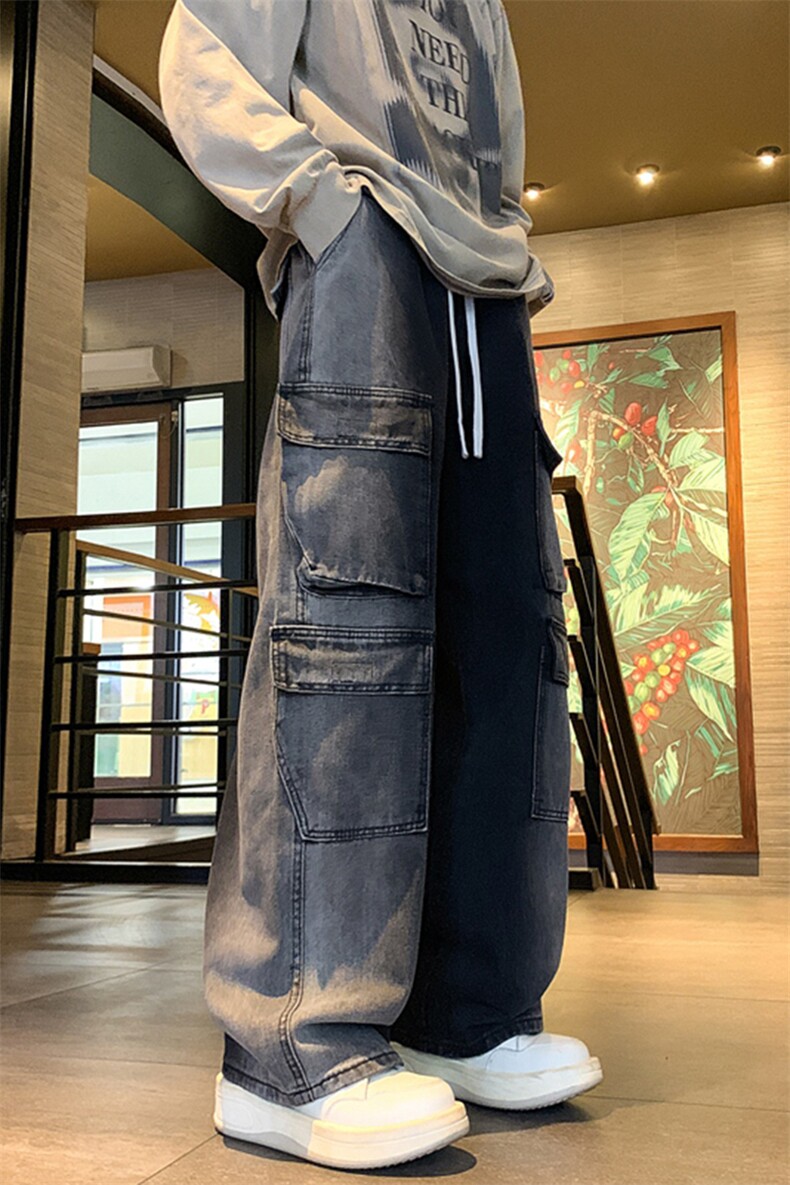 XZ213-NZK04-P75控88港风美式高街ins潮流百搭多口袋工装牛仔裤,男装牛仔裤,星座213