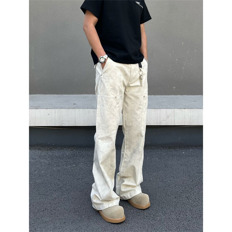 1506/QM11880/P58美式大理石暗纹工装裤显瘦堆积宽松休闲长裤图片