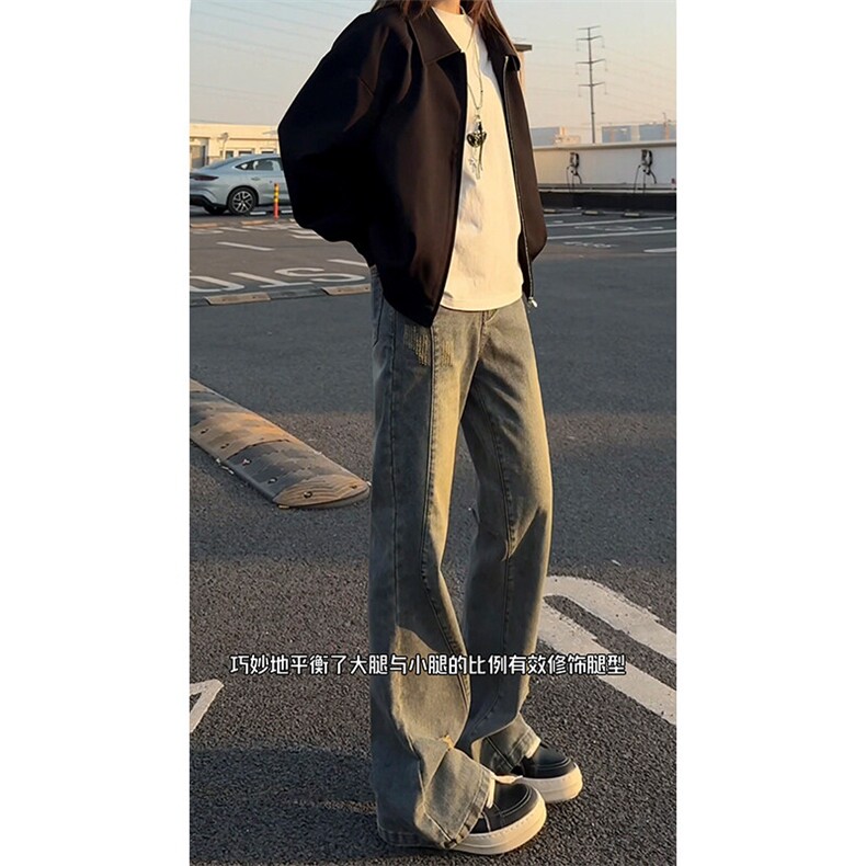 2026秋季破洞微喇牛仔裤C6058-TP3568复古修身显瘦长裤女男,男装牛仔裤,电商A102
