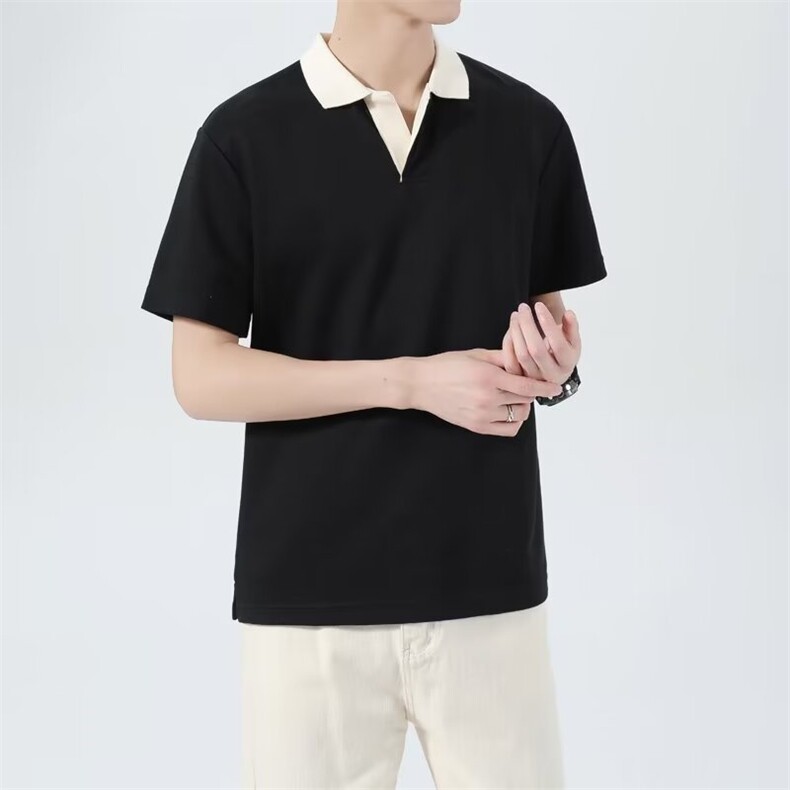 夏季拼色翻领套头短袖男士垂感半袖POLO衫冰丝T恤上衣服TA09，男装Polo衫，星座1116A-2（原606A-1）