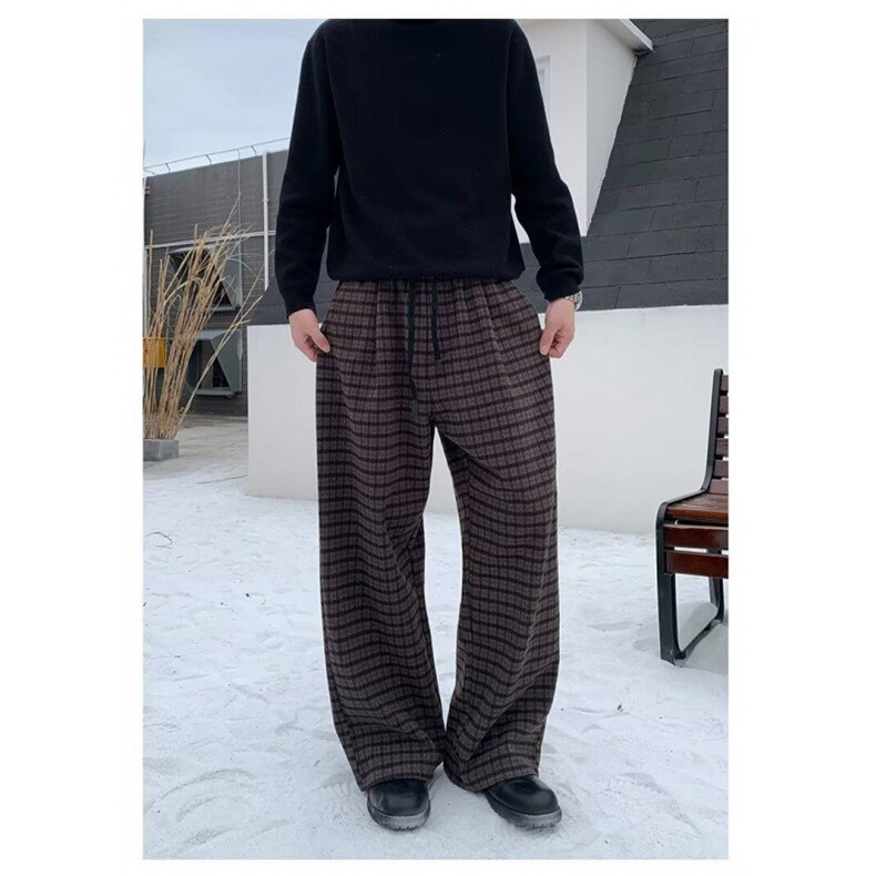 [002]潮牌男女休闲裤毛呢格纹松紧腰ins潮流长裤A079-B061-P59,男装休闲裤,电商A079