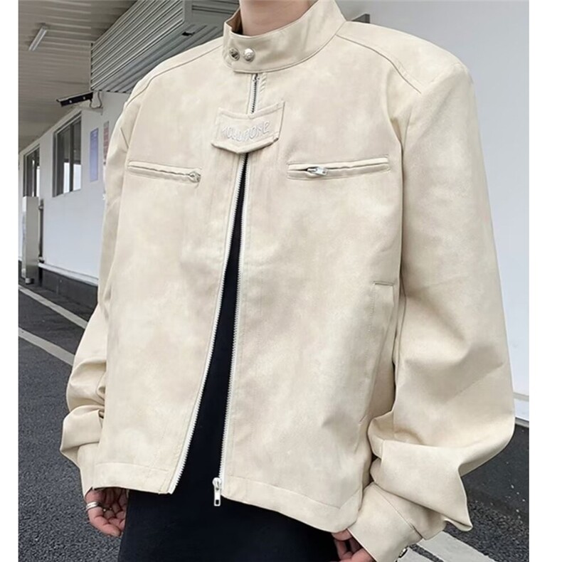 美式痞帅短款垫肩外套男飞行夹克美拉德皮衣机车服LF1001p65特,男装夹克,电商D256-2(原A064-2)