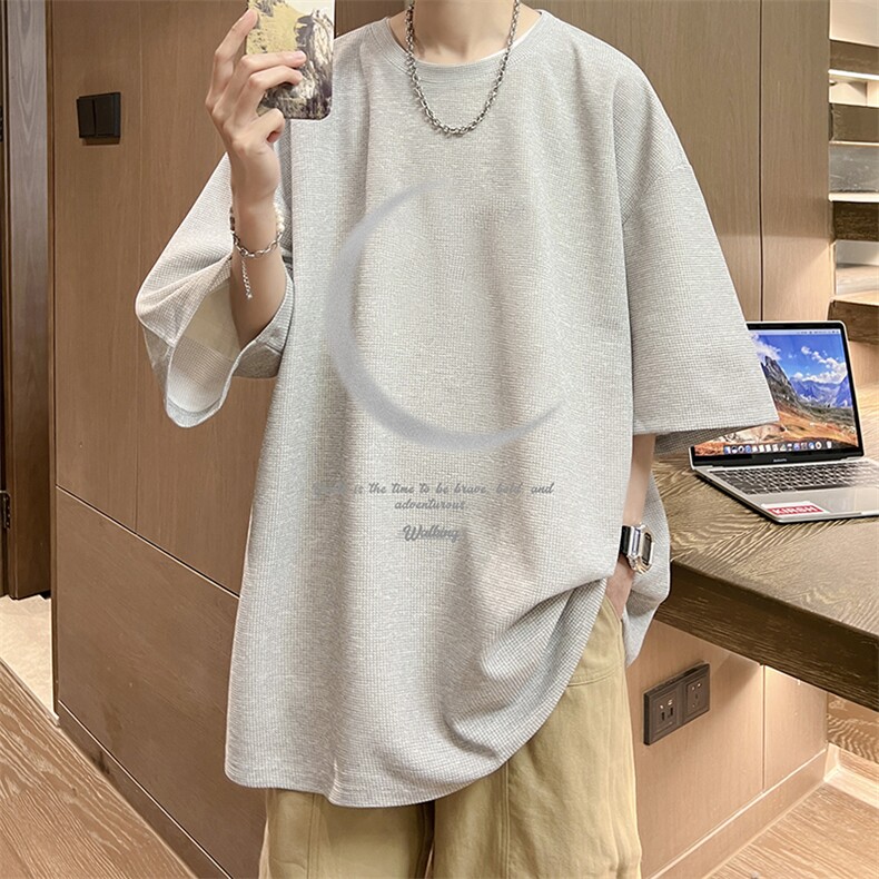 华夫格t恤男短袖男大码五分袖酒店风HT73349-P22,男装T恤,电商A040