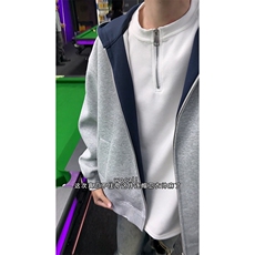 重磅高品质硬挺boxy26春装美式高街结构撞色拼接连帽卫衣开衫外套，女装短外套，电商A486-1