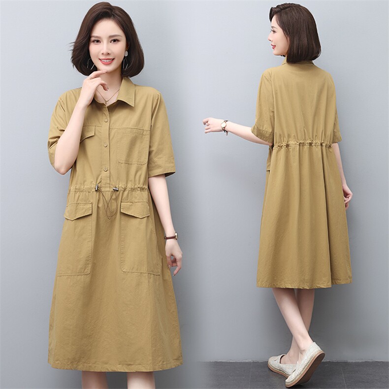 棉麻连衣裙女2025夏季新款收腰显瘦高端洋气大码中年妈妈亚麻裙子，女装连衣裙，江忆布依