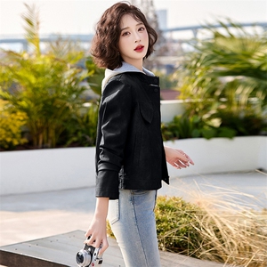 韩城.简约机车服立领亮色pu皮衣短外套皮夹克2025春季潮女拉链款s图片