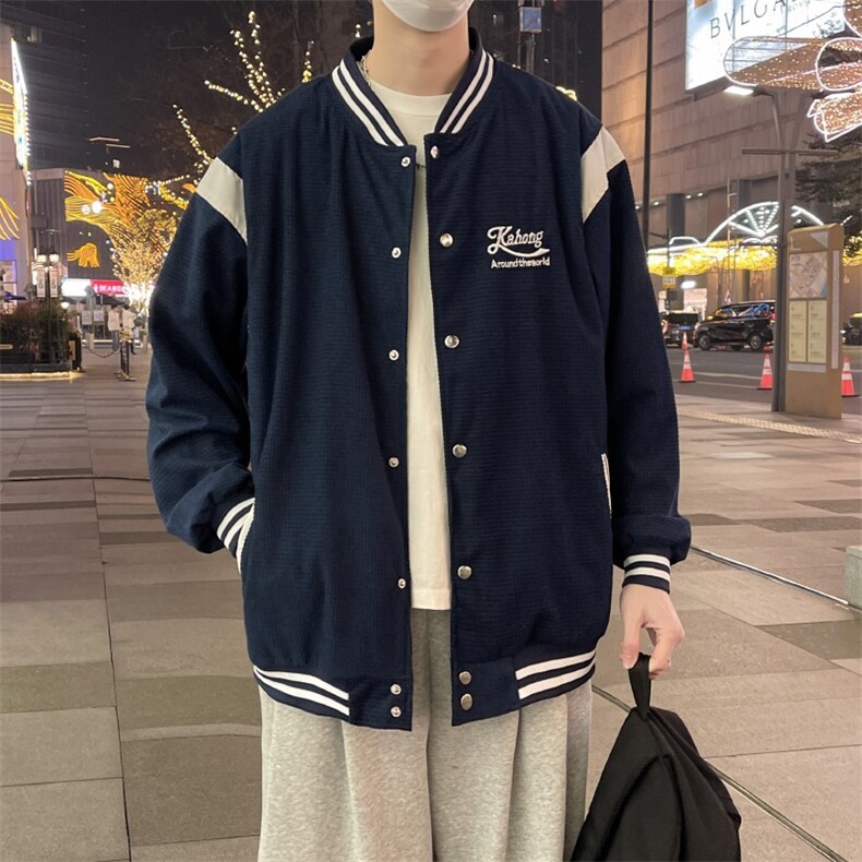 春季新款美式复古学院风休闲宽松夹克藏蓝色棒球服外套JK668,男装夹克,星座1116A-1（原606A）