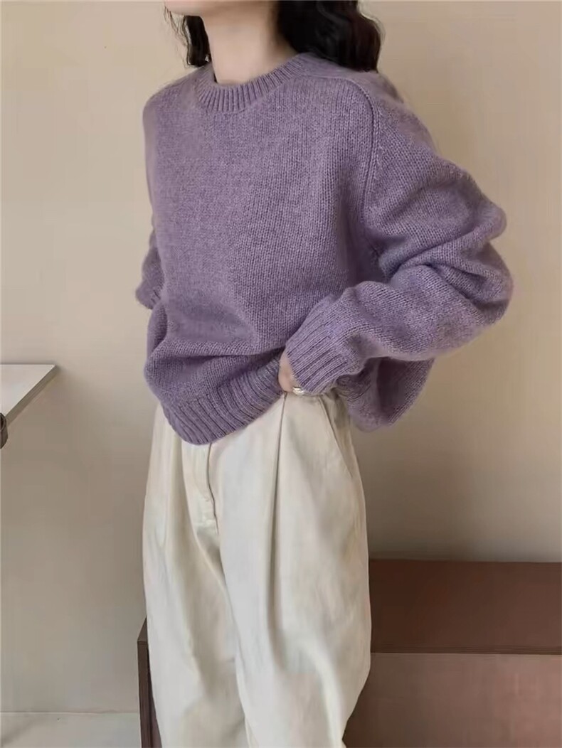 时尚百搭宽松加厚圆领针织衫女秋冬马鞍肩毛衣羊毛衫打底衫,女装羊毛衫,圣旺供货
