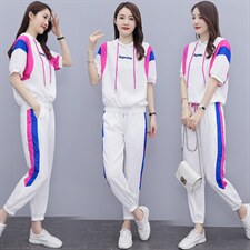 短袖时尚套装女2022夏季新款女装韩版休闲百搭撞色绣花两件套裤潮，女装套装/套裙，慧尚依恋