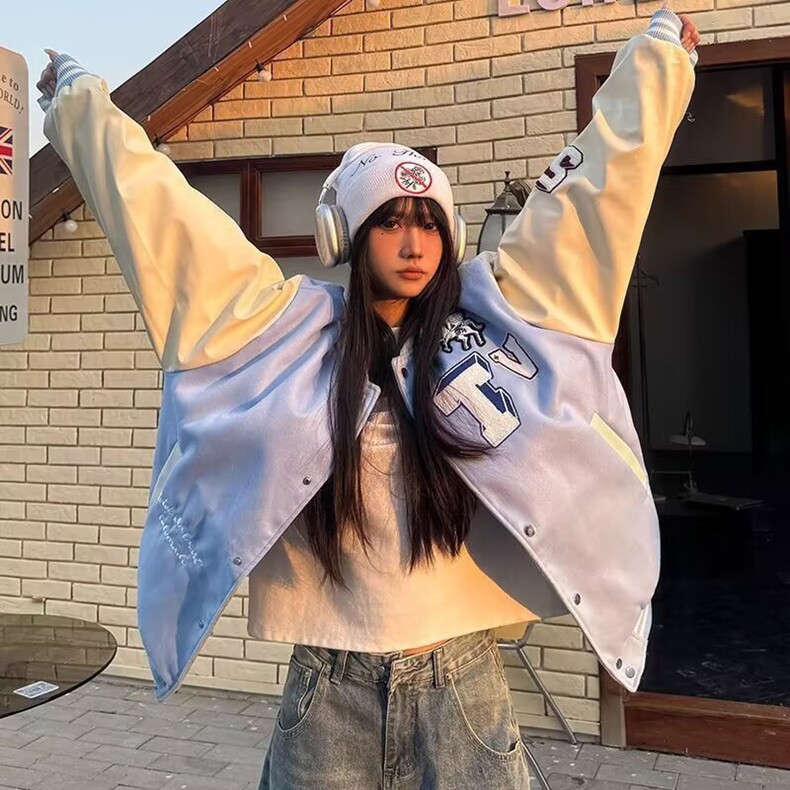 2025春秋季新款青少年男女生宽松夹克美式刺绣棒球服外套上衣潮流,女装短外套,星座218-8