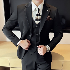 SJT812-P210 2025春季时尚男士英伦双扣西服三件套装礼服图片
