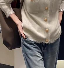 秋季新款纯色针织单排扣开衫时尚百搭，女装针织衫/毛衣，泰沅羊绒
