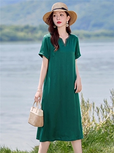 现货秒发刺绣洋气高端裙气质连衣裙夏季新款宽松口袋中长裙女图片