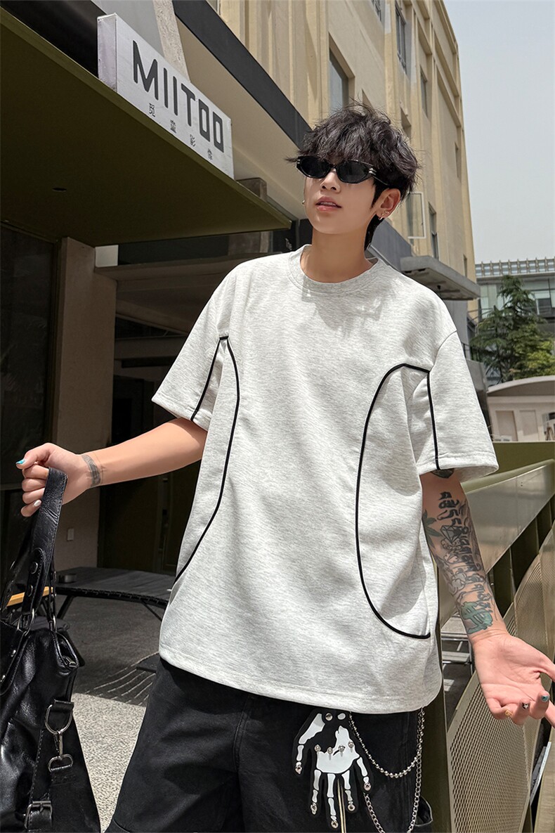 美式款冬短袖T恤男2025年夏季新款半袖休闲潮上衣反光设计特P32,男装T恤,电商B319