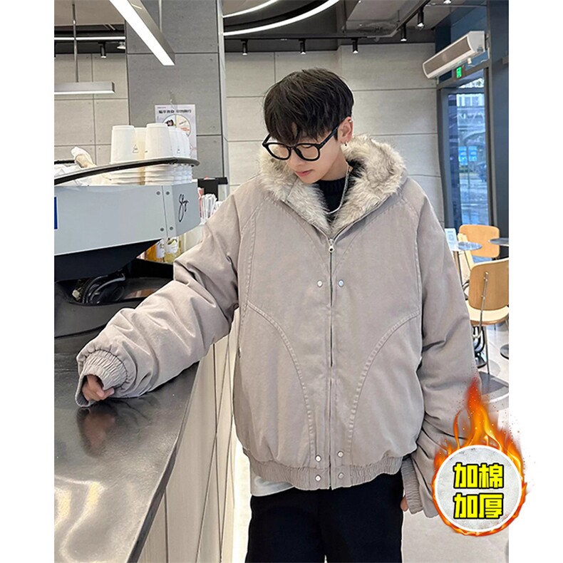 现货高品质美式高街冬季重磅硬挺短款座山雕毛领棉衣男女加厚外套，男装棉衣，电商A486
