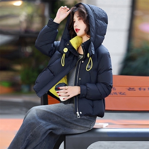 藏青色休闲连帽短款羽绒服女2025冬季新款宽松加厚保暖白鸭绒外套图片