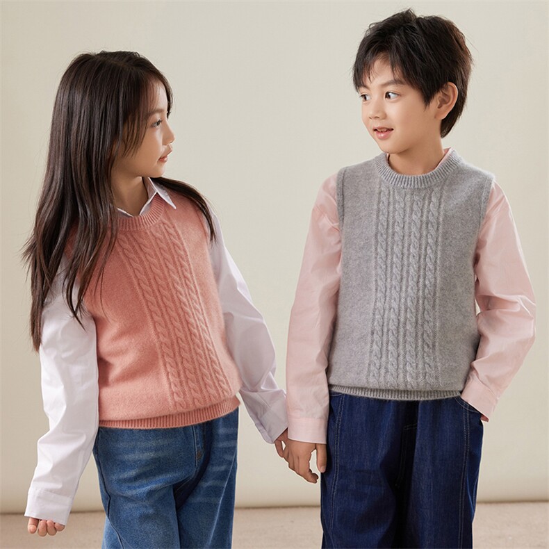 无袖四季通用常规休闲时尚百搭男女同款马甲,童装马夹/背心,贝美羊绒