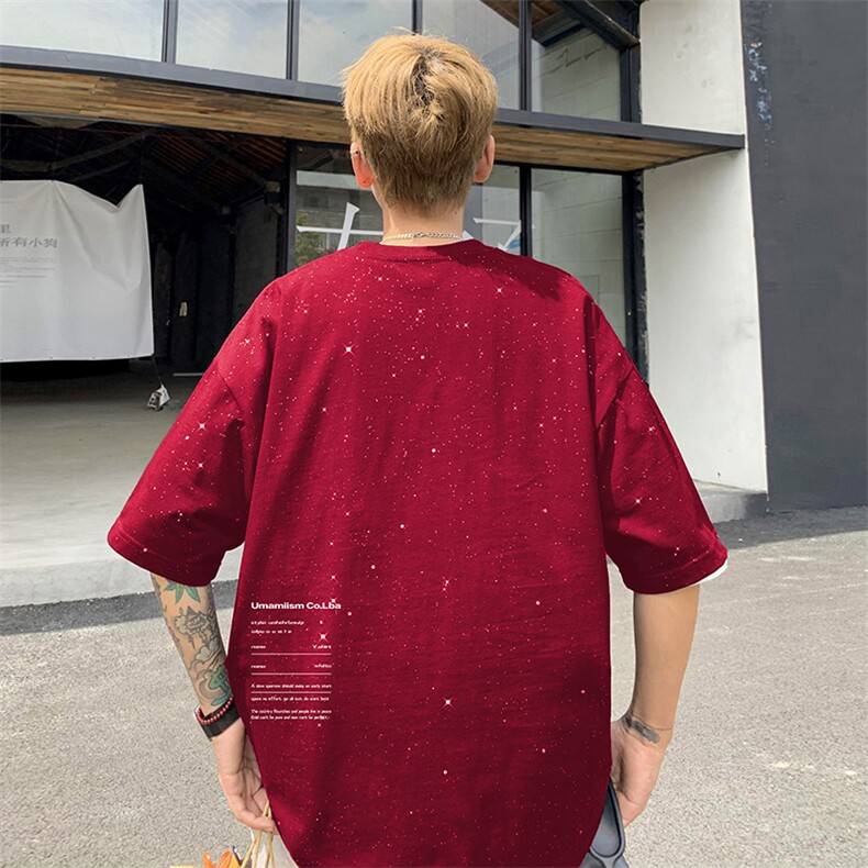 量大优供抖音视频支持得物配合二开美式满天星亮片短袖T恤MTX352,男装T恤,电商A486