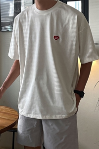 夏季小众重磅短袖T恤男韩版ins爱心字母半袖体恤衫纯色上衣潮DT03图片