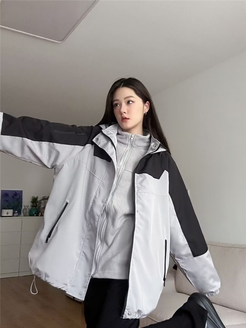 日系复古工装户能连帽冲锋衣外套男女防风三合一可拆卸JV33-P100图片