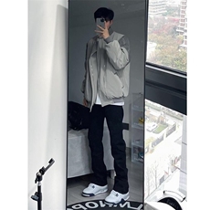 美式vibe风裤子高街纯黑色修身微喇牛仔裤男款显高直筒裤秋季，男装牛仔裤，星座1210-1