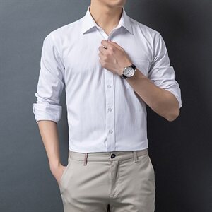 H5611钱塘2020-1秋冬男士格纯色平纹衬衣舒适P37图片