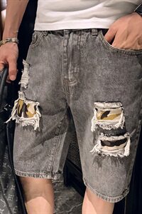 N 2021夏牛仔短裤男士外穿五分裤破洞薄款潮流裤子图片