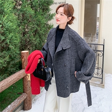 2025冬季新品爆版灰色人字纹双面呢大衣70毛2C375-2509-P275-K418，女装毛呢外套，2C375