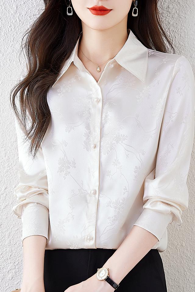 2024新款POLO领薄款衬衫女宽松提花气质中式风复古衬衣开衫,女装衬衫,梦白服饰厂