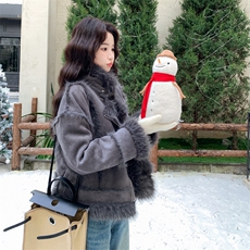 新款主推皮毛一体外套2673-P205-K308，女装短外套，2C129