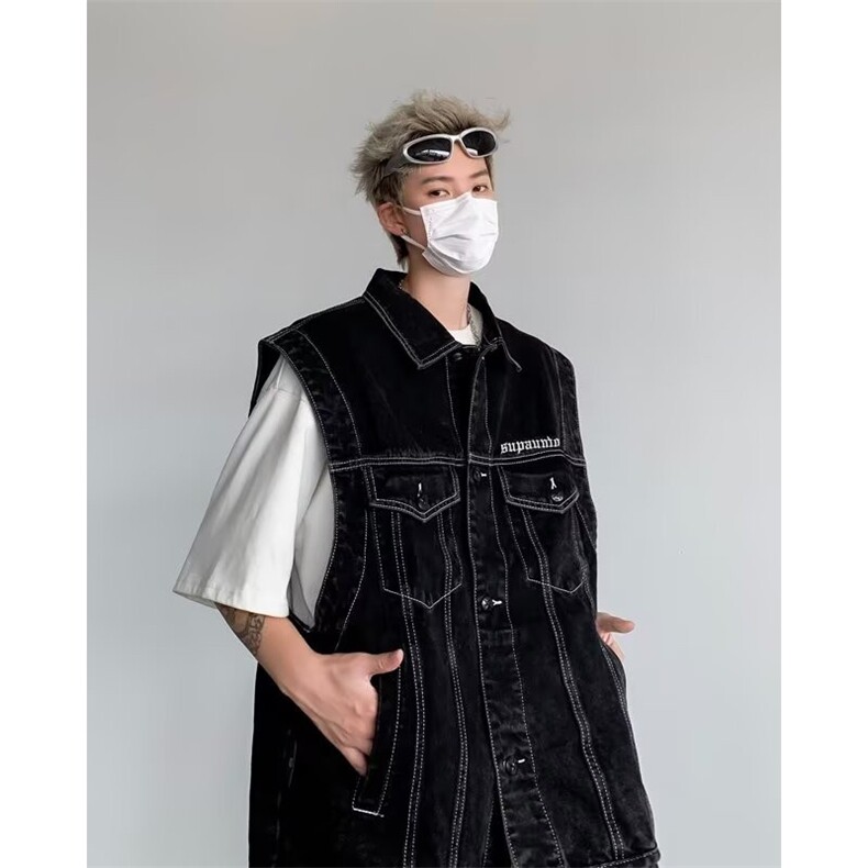 BJHG不计后果秋季工装马甲女潮美式复古牛仔无袖肩外套W5906-P56，男装工装外套，星座412-2