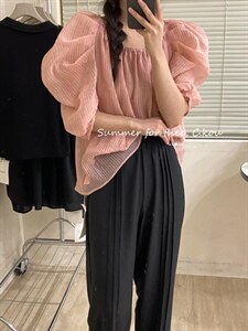 超好看～ 可拉肩泡泡袖仙女衫,其它,唇蔻