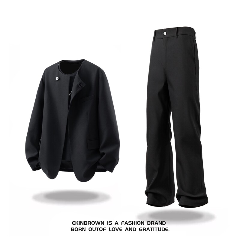 立体白底圆领新中式西服M-5XL大码XF78107P85控138西裤XK78151P45，男装西服，星座227-7